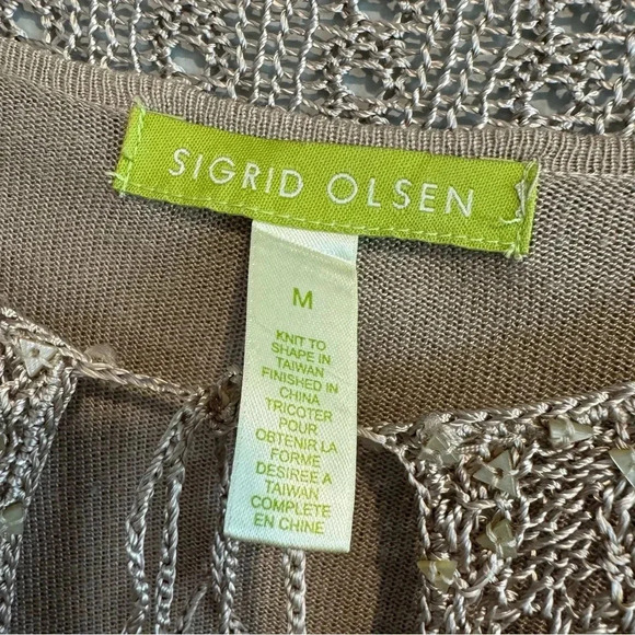 Sigrid Olsen Crochet Knit Blouse Flare Long Sleeve Beach Coastal Boho M - Picture 6 of 7